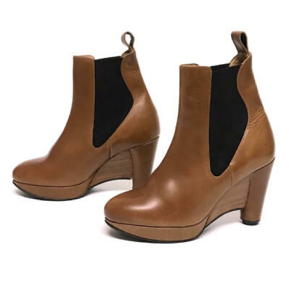 John Fluevog Shoes - John Fluevog Paglia Cognac Ankle Wedge Boots
